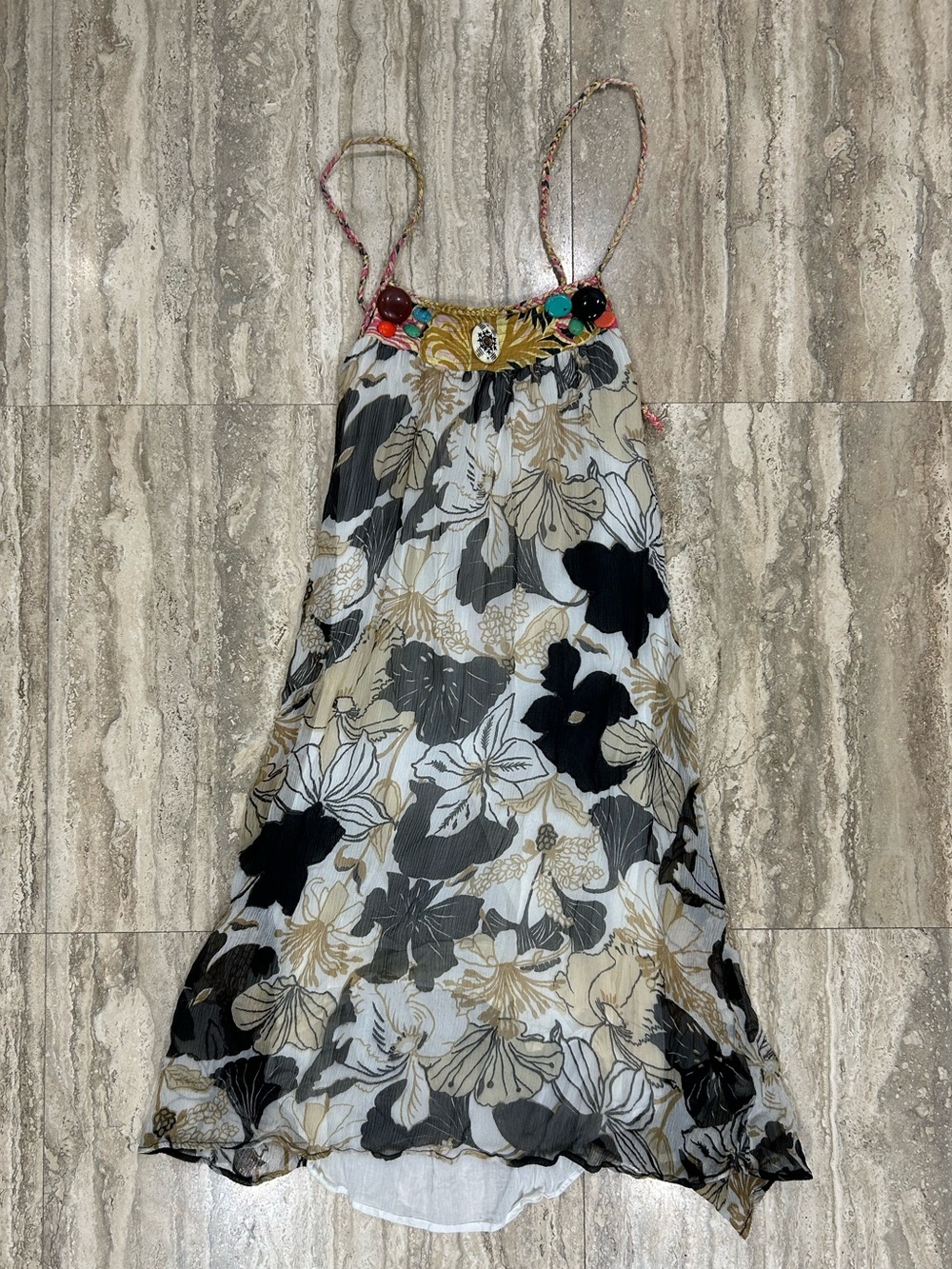 Vintage fourty5 Floral Midi Dress in Black, White, Gold size small